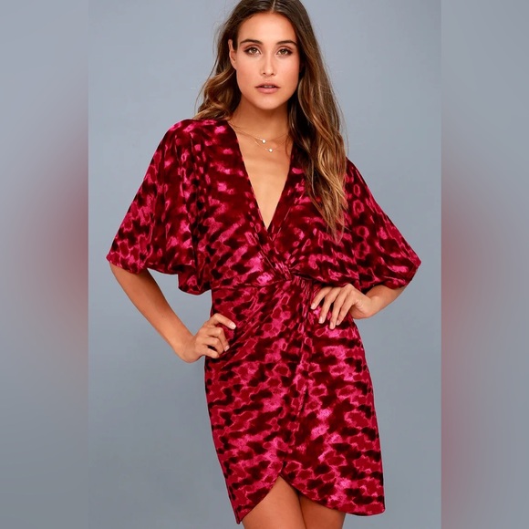 Lulu’s Mesmerize on the Prize Burgundy Velvet Wrap Dress - Picture 1 of 10